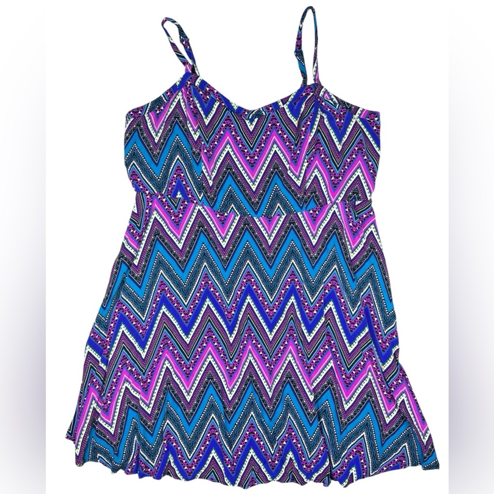 Chevron Patterned Blue and Pink Dress